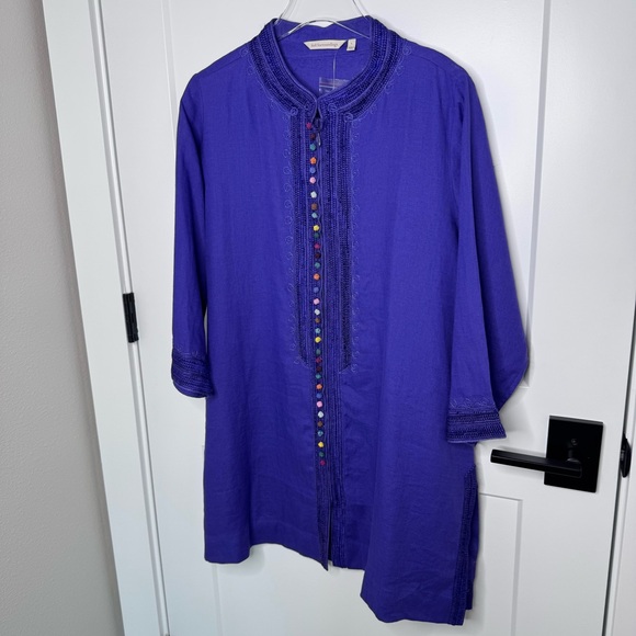Soft Surroundings Tunic Top Women's Linen Desert Boho Embroidered India NEW - Picture 4 of 9
